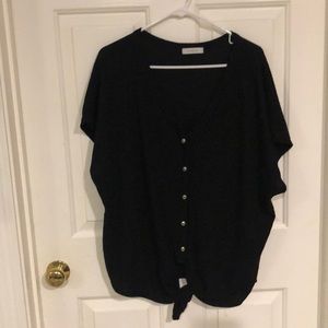 Black waffle knit knot top